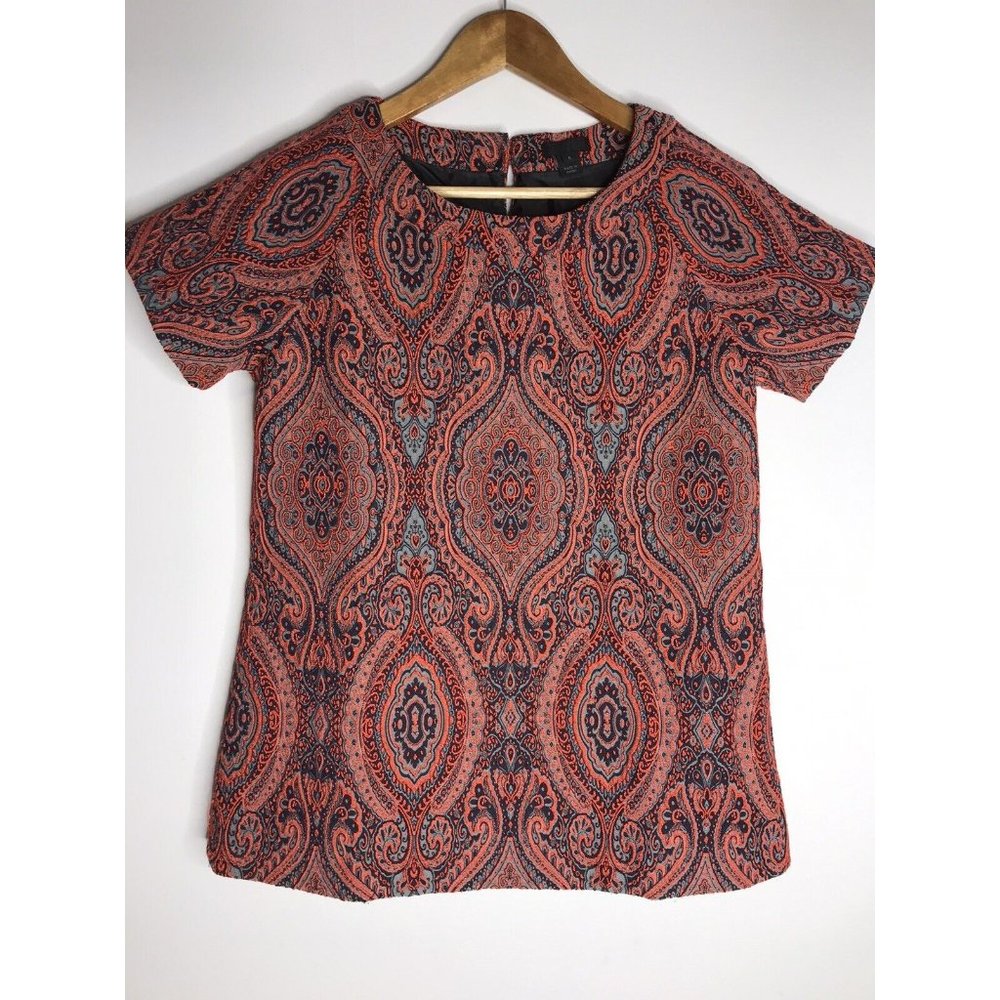 J. Crew Women's Size 6 Orange Gray Pattern Top Lined Blouse